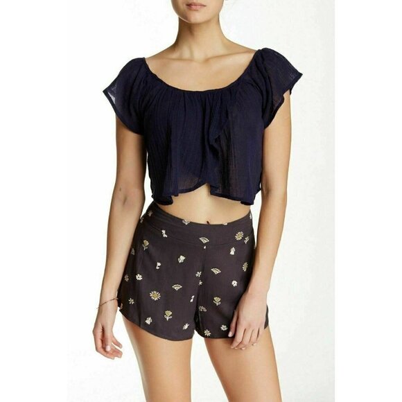 Billabong Womens Navy Blue Cotton Gauze Summer Festival Sol Scoop Crop Top Sz S - Picture 4 of 9